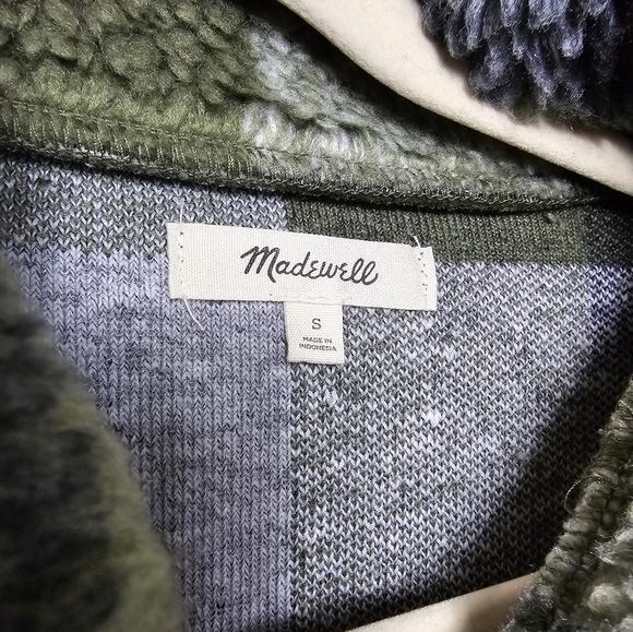 Madewell (Re)sourced Sherpa Popover Tunic Jacket in Plaid Olive Surplus Size S - Picture 7 of 16